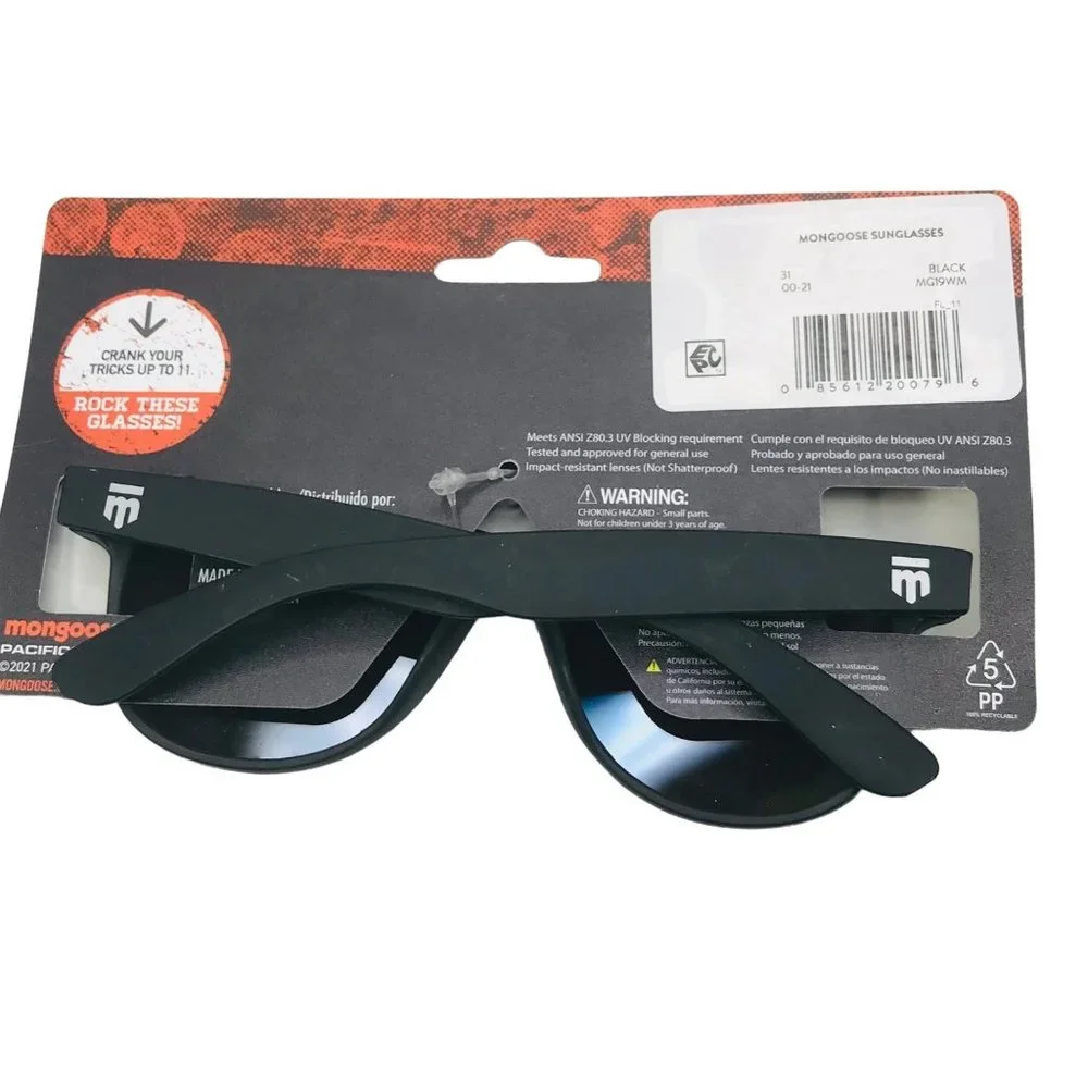 Mongoose Boys Black With Blue Mirror Lenses 100% UV Sunglasses New In Package